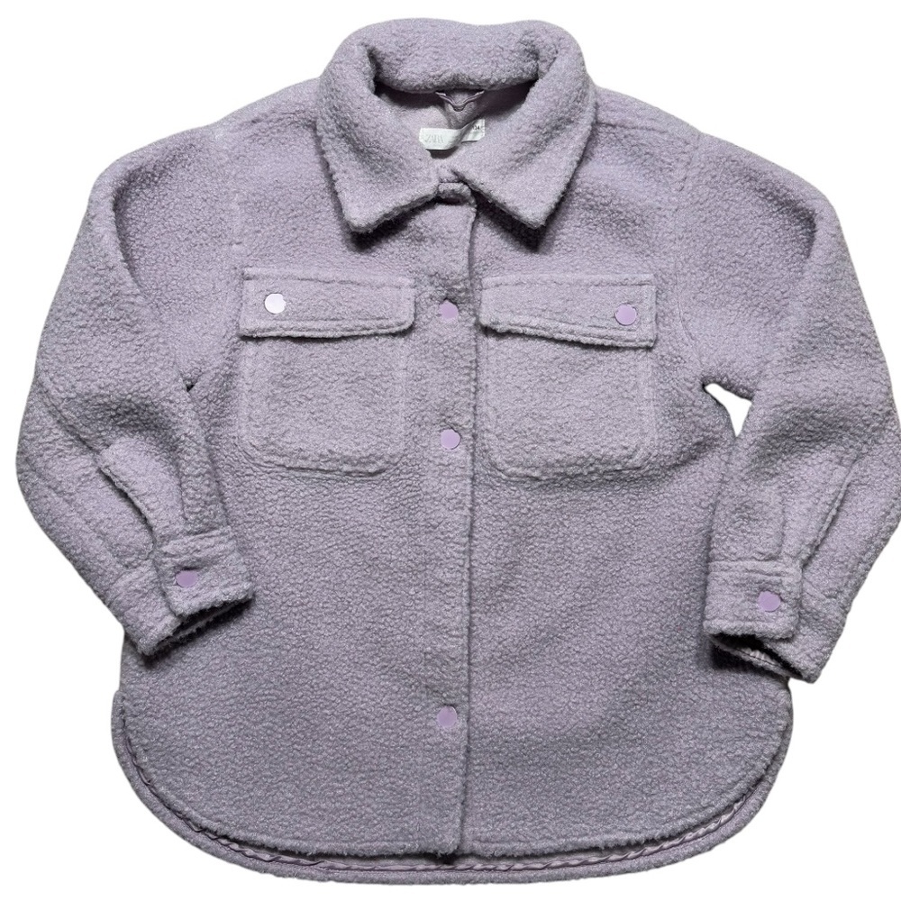 Zara girls size 9 kids purple fleece jacket READ missing button